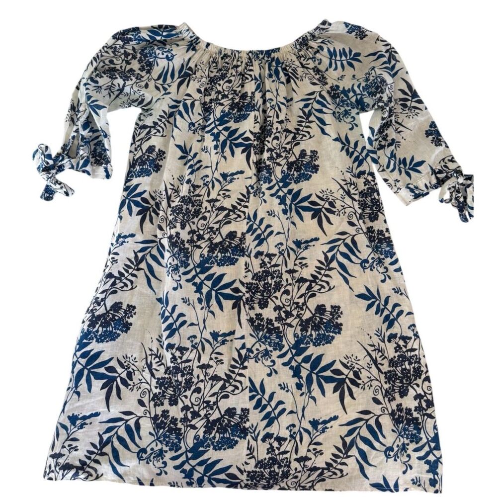Valentina Naldi Blue And White Linen Off The Shoulder Dress Size M